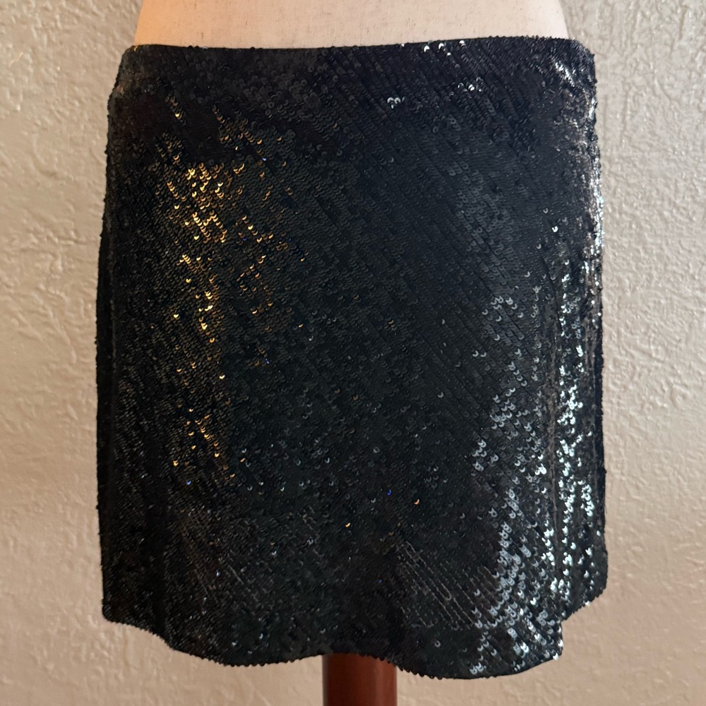 Haute Hippie Black Sequin 100% Silk Mini Skirt